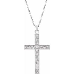 14K White Gold 49.4x25 mm Cross 18" Necklace