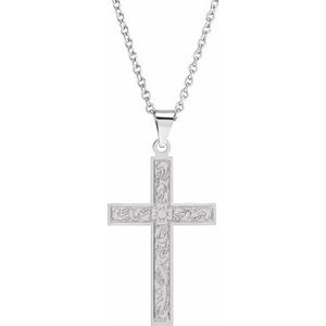 14K White Gold 36.8x18 mm Cross 18" Necklace