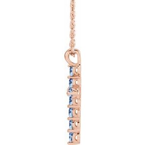 14K Rose Gold Natural Aquamarine Cross 16-18" Necklace