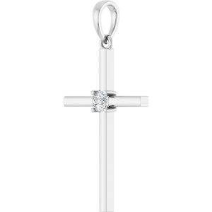14K White Gold 1/10 CT Natural Diamond Cross Pendant