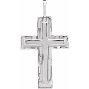 Platinum 24.47x13.4 mm Textured Cross Pendant