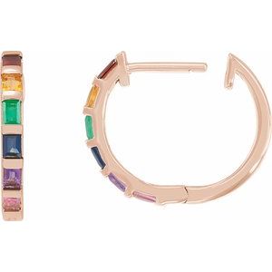 14K Rose Gold Natural Multi-Gemstone Rainbow Hoop Earrings