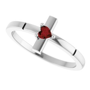 Platinum Natural Mozambique Garnet Heart Cross Ring