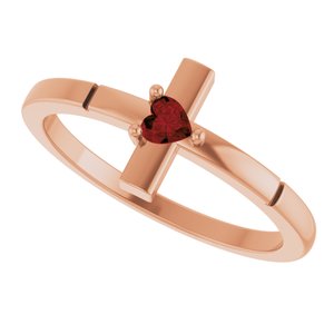 14K Rose Gold Natural Mozambique Garnet Heart Cross Ring