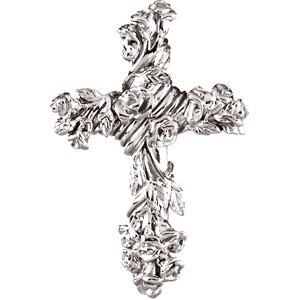 14K White Gold 26.5x17.5 mm Floral-Inspired Cross