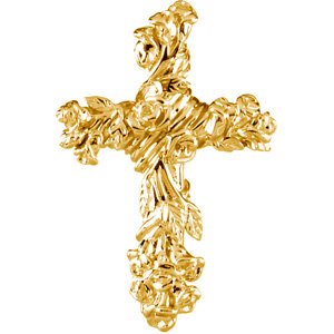 14K Yellow Gold 26.5x17.5 mm Floral-Inspired Cross