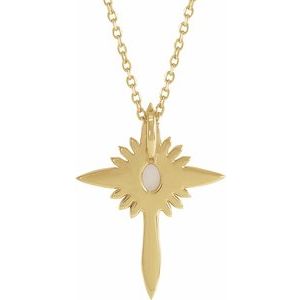 14K Yellow Gold Natural White Opal & .06 CTW Natural Diamond Nativity Cross 16-18" Necklace