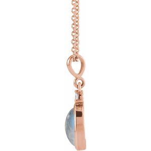 14K Rose Gold 9x7 mm Natural Rainbow Moonstone & .03 CT Natural Diamond 16-18" Necklace