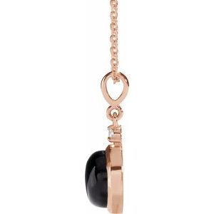 14K Rose Gold 6 mm Natural Black Onyx & .03 CT Natural Diamond Cabochon 16-18" Necklace