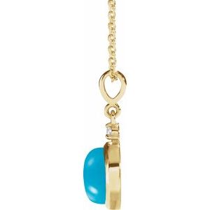 14K Yellow Gold 6 mm Natural Turquoise & .03 CT Natural Diamond Cabochon 16-18" Necklace
