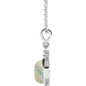 Sterling Silver 6 mm Natural White Opal & .03 CT Natural Diamond Cabochon 16-18" Necklace