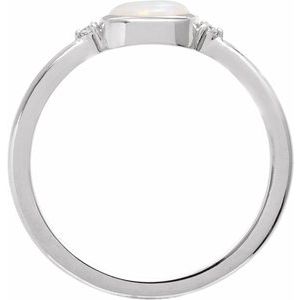 14K White Gold Natural White Opal & .03 CTW Natural Diamond Ring