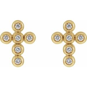14K Yellow Gold .08 CTW Natural Diamond Cross Earrings