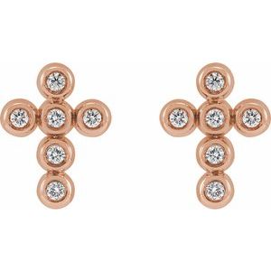 14K Rose Gold Imitation Cubic Zirconia Cross Earrings
