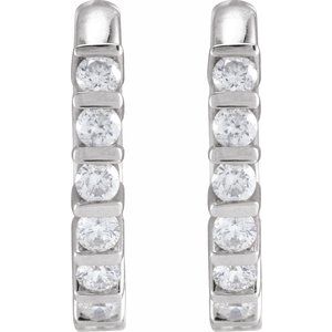Sterling Silver 1/5 CTW Natural Diamond 12.7 mm Hinged Hoop Earrings