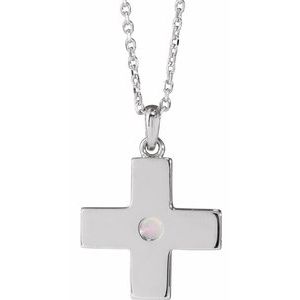 Sterling Silver Natural White Opal Gratitude Cross 16-18" Necklace