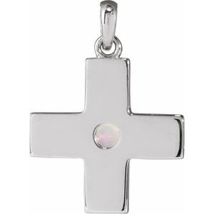 Platinum Natural White Opal Gratitude Cross Pendant