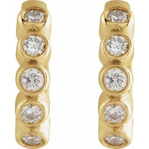 14K Yellow Gold 1/8 CTW Natural Diamond 10.25 mm Hinged Hoop Earrings