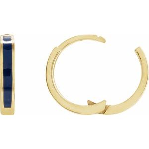 14K Yellow Gold Blue Enamel Hinged 12.1 mm Hoop Earrings