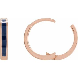 14K Rose Gold Blue Enamel Hinged 12.1 mm Hoop Earrings