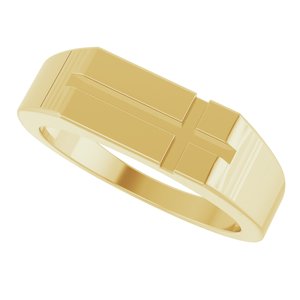 14K Yellow Gold Rectangle Cross Signet Ring