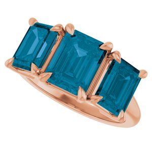 14K Rose Gold 8x6 mm Emerald Natural London Blue Topaz Three-Stone Ring