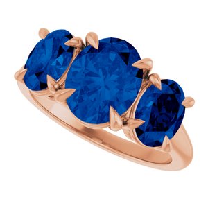 14K Rose Gold 9x7 mm Oval Lab-Grown Blue Sapphire Three-Stone Ring