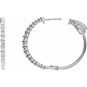 14K White Gold 1 1/3 CTW Natural Diamond 30 mm Hoop Earrings