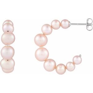 Sterling Silver Cultured Pink Freshwater Pearl Hoop Earrings
