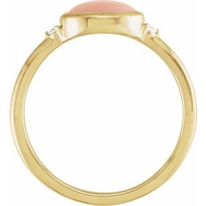 14K Yellow Gold Natural Pink Coral & .03 CTW Natural Diamond Ring