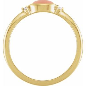 14K Yellow Gold Natural Pink Coral & .03 CTW Natural Diamond Ring