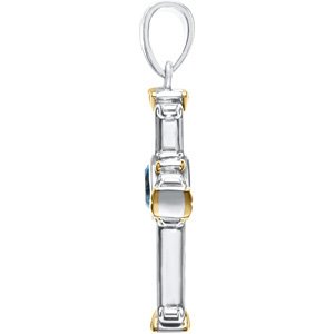 Sterling Silver & 14K Yellow Gold Natural Swiss Blue Topaz Cross Pendant