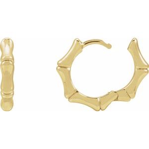 14K Yellow Gold Hinged Bamboo 15.5 mm Hoop Earrings