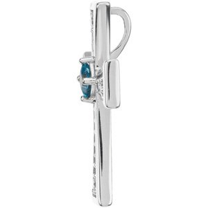 14K White Gold Natural Swiss Blue Topaz & 1/5 CTW Natural Diamond Cross Pendant
