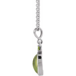 14K White Gold 8x6 mm Natural Peridot 16-18" Necklace