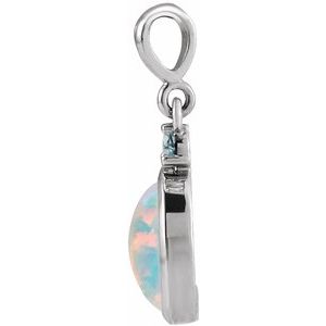 Sterling Silver 6x4 mm Lab-Grown White Opal & Natural London Blue Topaz Pendant