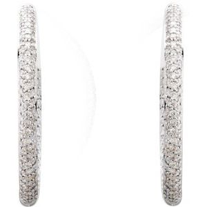 18K White Gold 1 3/4 CTW Natural Diamond Inside-Outside Hinged 32 mm Hoop Earrings