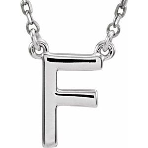 14K White Gold Block Initial F 16" Necklace