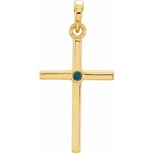 14K Yellow Gold Natural Alexandrite Cross Pendant