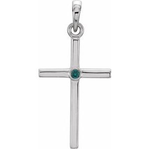 14K White Gold Natural Alexandrite Cross Pendant