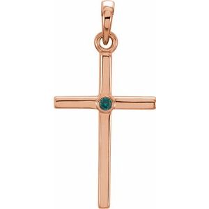 14K Rose Gold Natural Alexandrite Cross Pendant