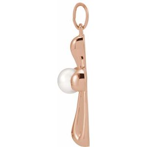 14K Rose Gold Cultured White Freshwater Pearl Cross Pendant