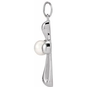 Sterling Silver Cultured White Freshwater Pearl Cross Pendant