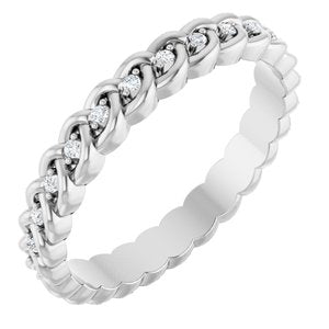 14K White Gold 1/10 CTW Natural Diamond Rope Eternity Band Size 6.5