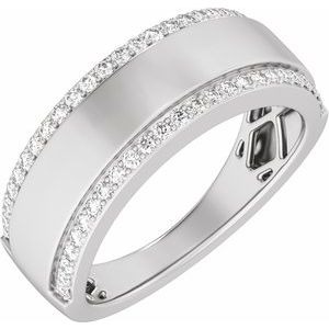 14K White Gold 1/2 CTW Natural Diamond Stepped-Edge Tapered Half Round Band