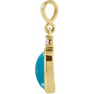 14K Yellow Gold 10x8 mm Natural Turquoise & .03 CT Natural Diamond Cabochon Pendant