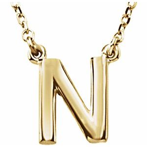 14K Yellow Gold Block Initial N 16" Necklace