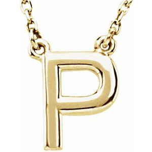 14K Yellow Gold Block Initial P 16" Necklace