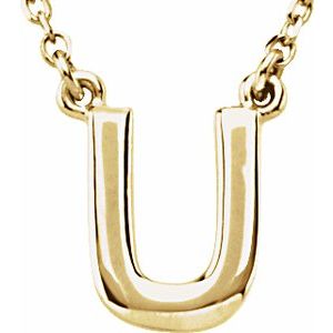 14K Yellow Gold Block Initial U 16" Necklace