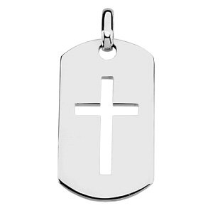 14K White Gold 42x23.5 mm Dog Tag Cross Pendant